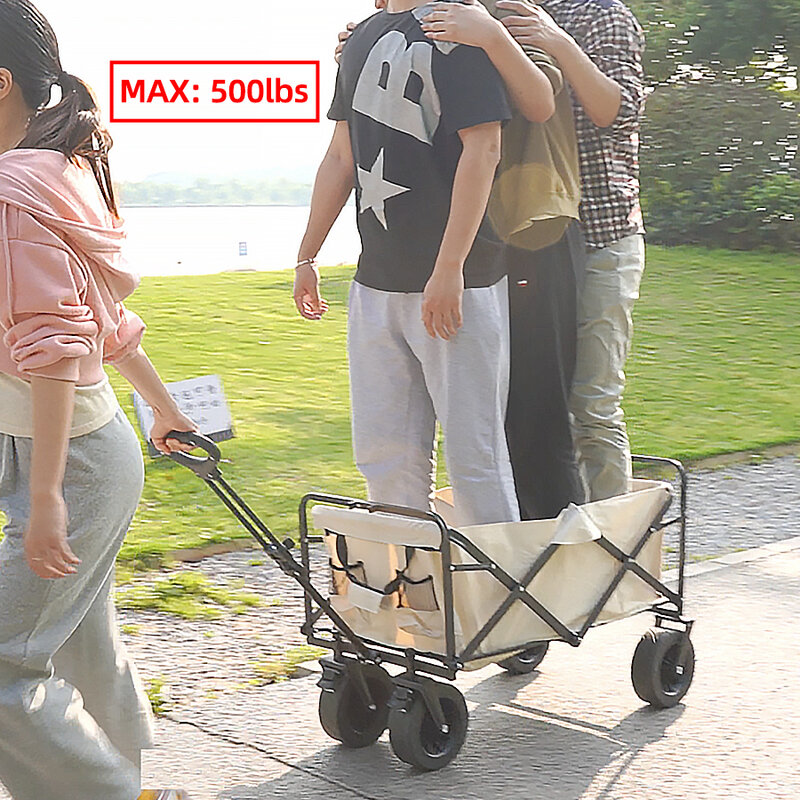 500lbs Large Capacity Folding Wagon Cart Heavy Duty Portable Collapsible Beach Cart With Big Wheels for Sand Camping Trolley