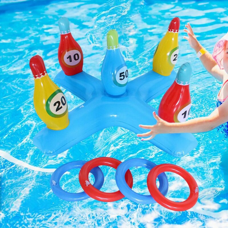 Ring Toss Game Set Swimming Pool Inflatable Bowling Set Cross Game Throwing Ring Set for Activity Indoor Backyard Xmas Kids
