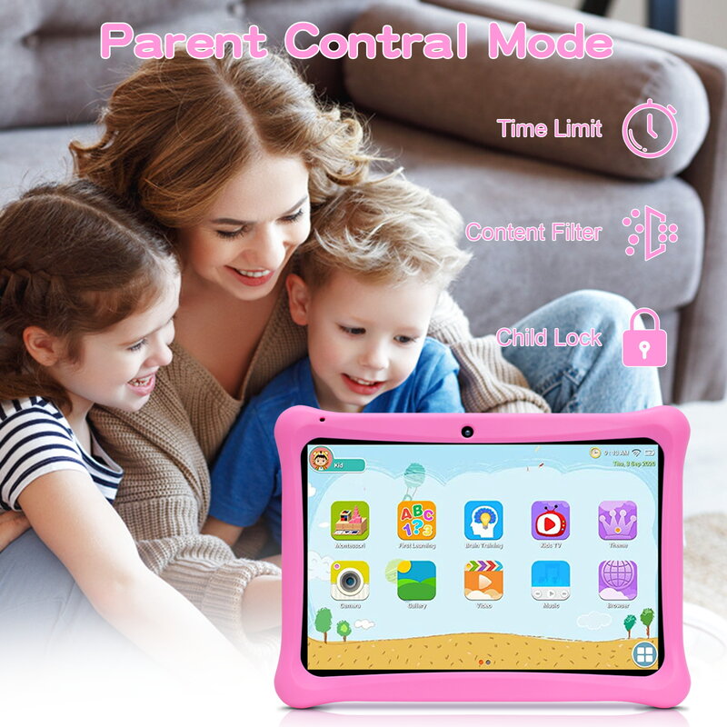 Tablet Android 10 inci 2 + 64GB anak, PC untuk belajar pendidikan Tablet anak-anak dengan casing silikon Google Play WiFi Tablet dengan pemegang