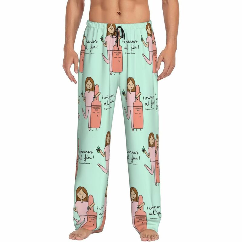 Calças de pijama personalizadas com bolsos, pijama elástico, fundo com bolsos, pijama lounge para homens, médico e enfermeira, personalizado
