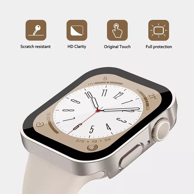 Стекло и крышка для Apple Watch версии 8, 7, 6, 5, 4, se, 44 мм, 45 мм, 41 мм, 40 мм, ПК, водонепроницаемая защита экрана, аксессуары для apple watch