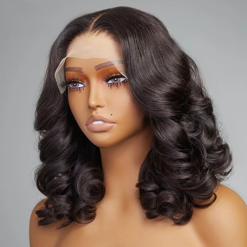 Perruque Bob Lace Front Wig Body Wave Naturelle, Cheveux Courts, 180, Transparent, pour Femme
