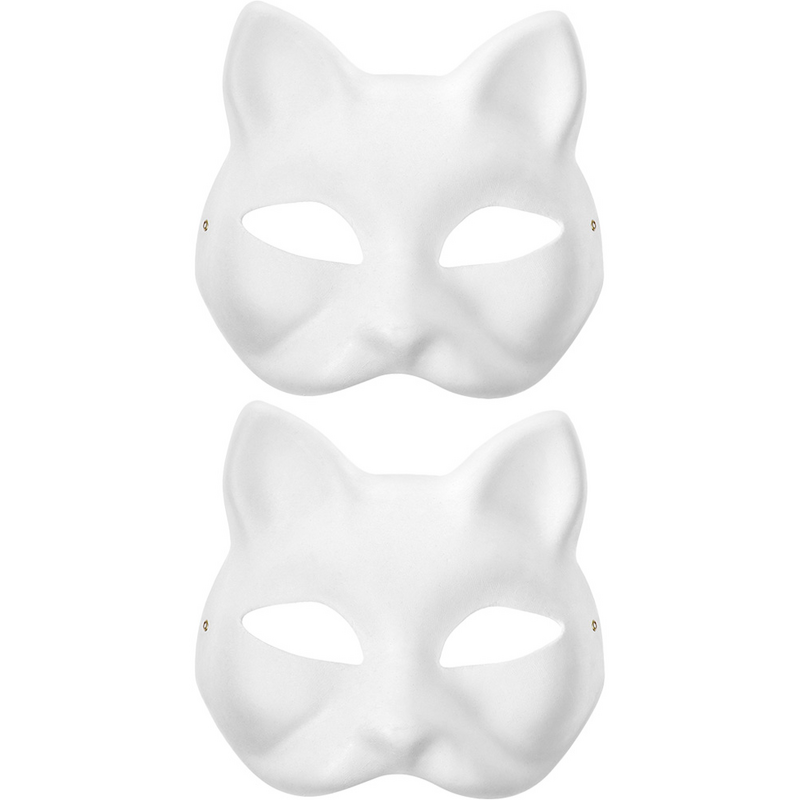 2Pcs Cat White Paper Mask Graffiti Masks DIY Blank Cat Masks Stage Performance Blank Mask