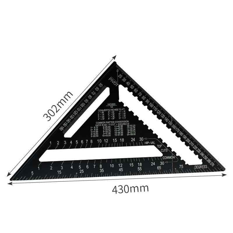 12 Inch Aluminum Alloy Woodworking Ruler Rafter Square Carpentry Measuring Layout Tool Triangular Ruler Protractor Square Tool