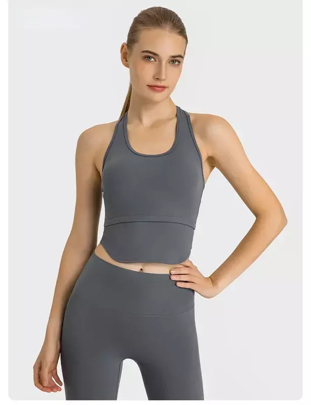 Lemon Tank Top Yoga tanpa kelim, atasan rajut bentuk I, rompi Fitness Gym untuk wanita, celana ketat lari Push Up