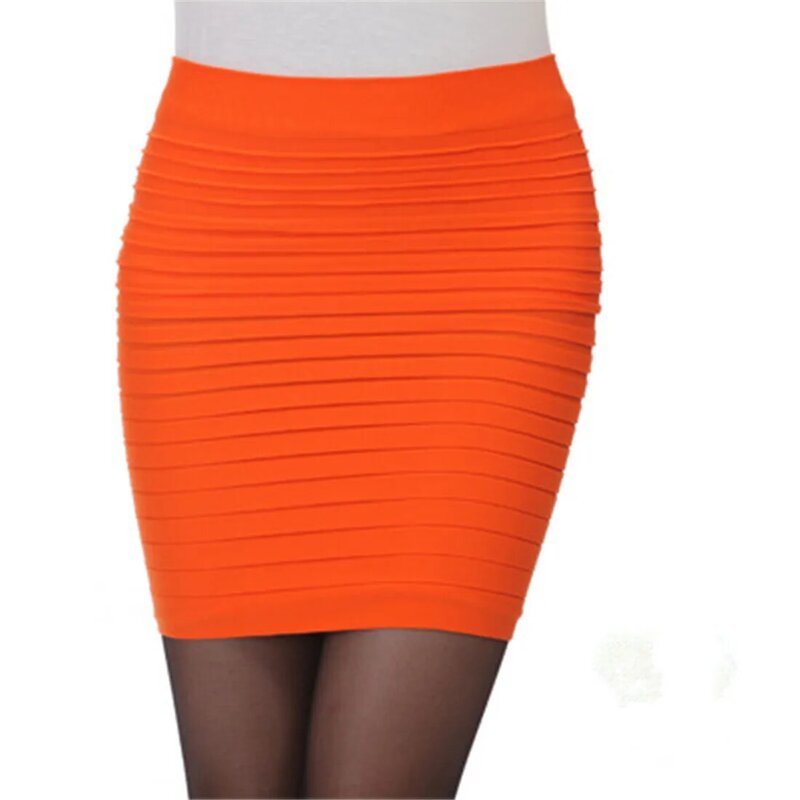 YJSFG HOUSE Candy Color Summer Short Elastic Pleated Skirt Women High Waist Slim Skirts Casual Mini Saia Midi Pencil Skirts Jupe