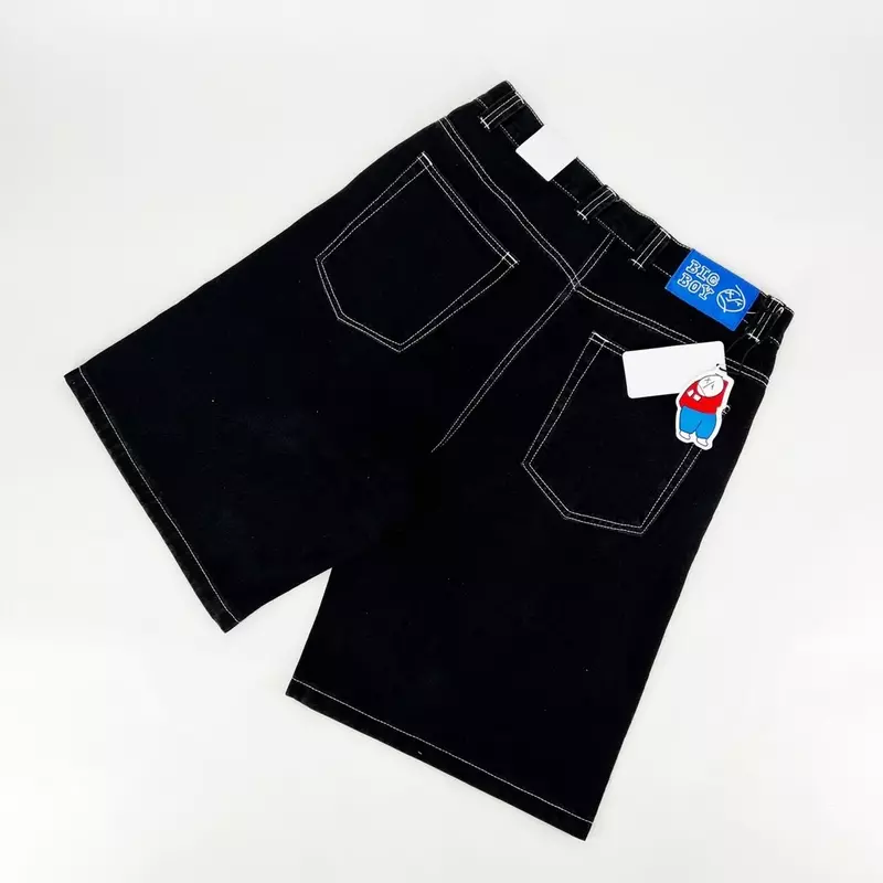 Y2k duży chłopiec haft workowate spodnie Retro Cartoon Streetwear jeansowe szorty Harajuku siłownia szorty do koszykówki męskie dżinsy