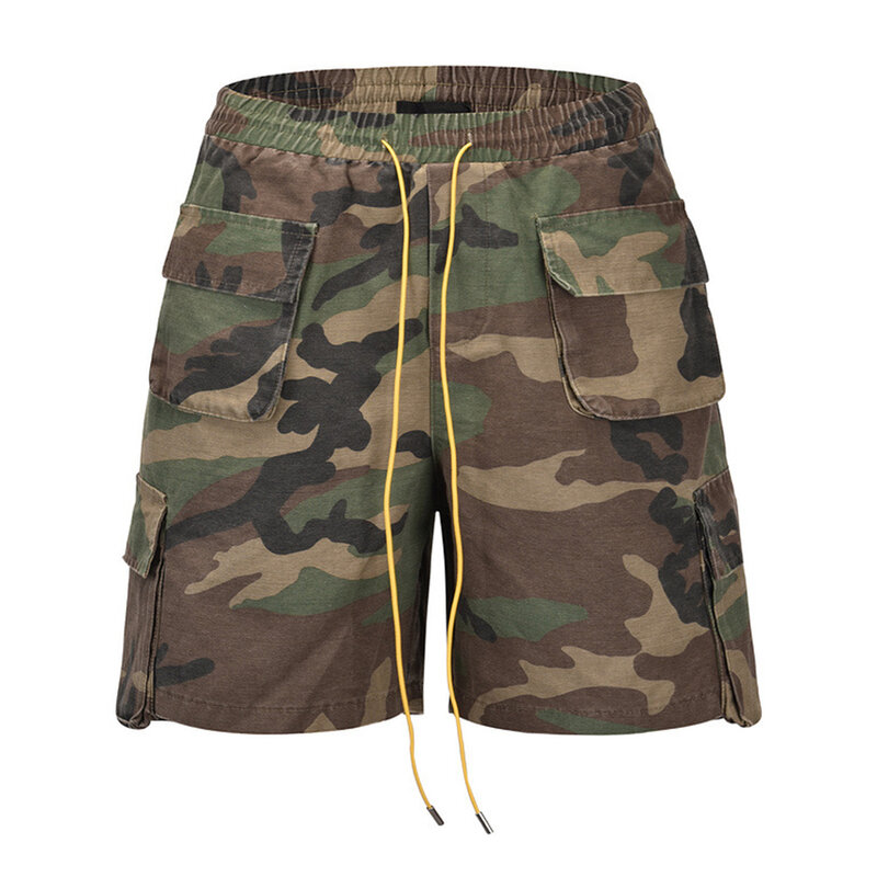 Sommer Militär sechs Taschen Tarnung Cargo Shorts Männer Justin Bieber elastische Taille Amekaji Streetwear lose knielange Hose