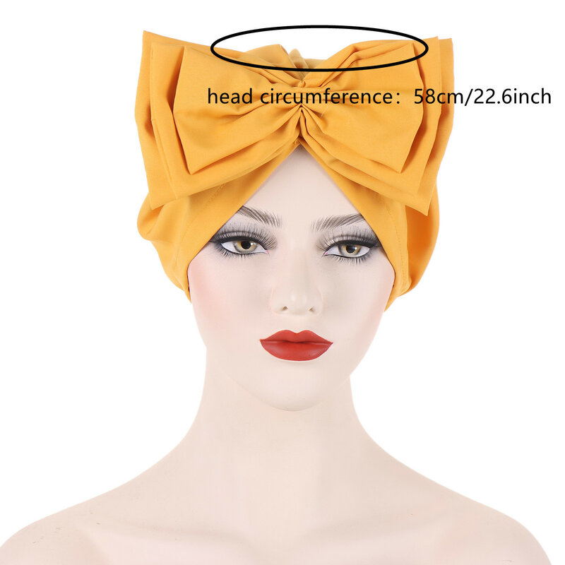 Muslim Solid Color Women's Big Bowknot Stretch Hijab Turban Hat Headscarf Headwear Cap Head Wrap Chemo Beanies Hair Accessories