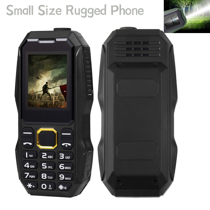 Telefone móvel robusto tamanho pequeno, Telefone esporte ao ar livre, Bateria grande, Tocha de espera longa, Som grande, Pequeno Fácil Carry Use, Durável