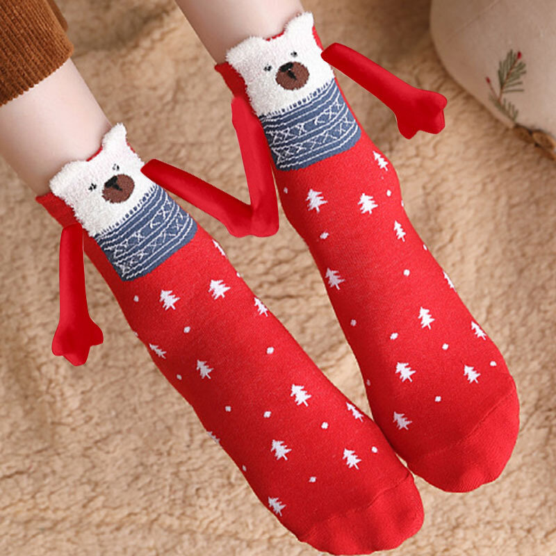1 pasang kaus kaki katun natal lucu kaus kaki tabung tengah pengisap magnetis uniseks pasangan perempuan Harajuku