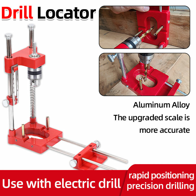 Alumínio Alloy Drill Locator para Carpintaria, perfuração guia, preciso posicionador, passador Jig, perfurador com escala