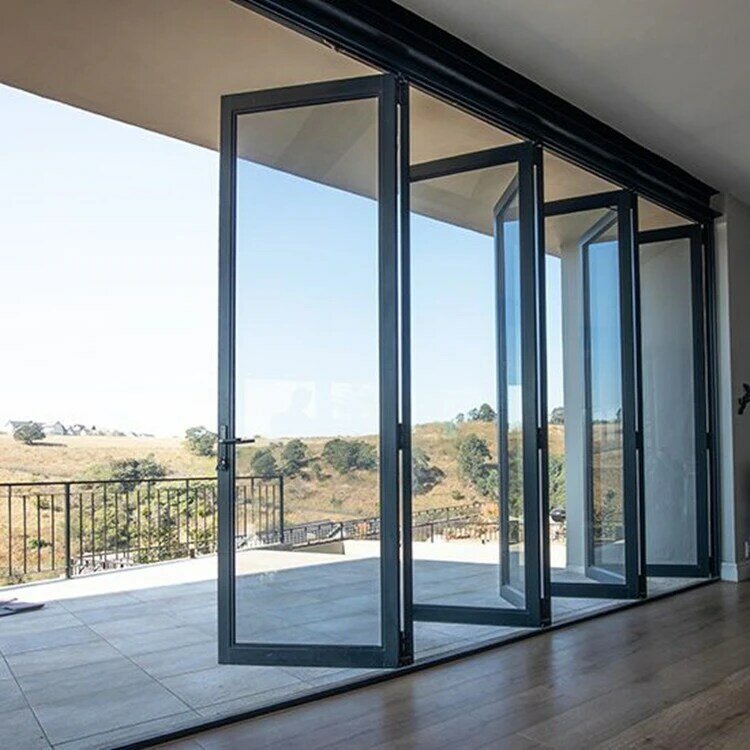 Puerta plegable de aluminio, puerta corredera de cristal de diseño Simple, tamaño personalizado, 2024