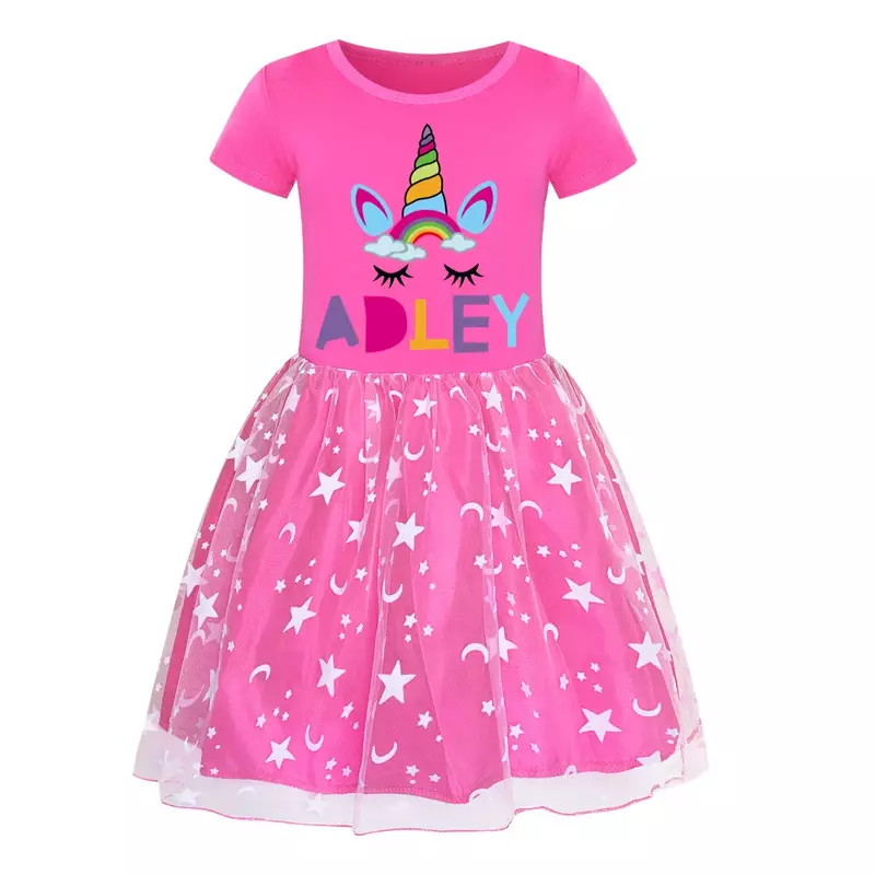 Милая Детская одежда A для альдея, летнее платье с коротким рукавом для маленьких девочек, радужные сетчатые Повседневные Вечерние платья, элегантные платья принцессы