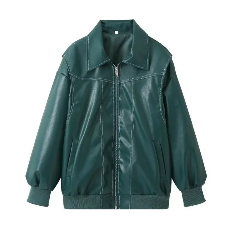 Женская винтажная кожаная куртка Deeptown, красная Повседневная модная куртка Y2k на осень-зиму, 2023