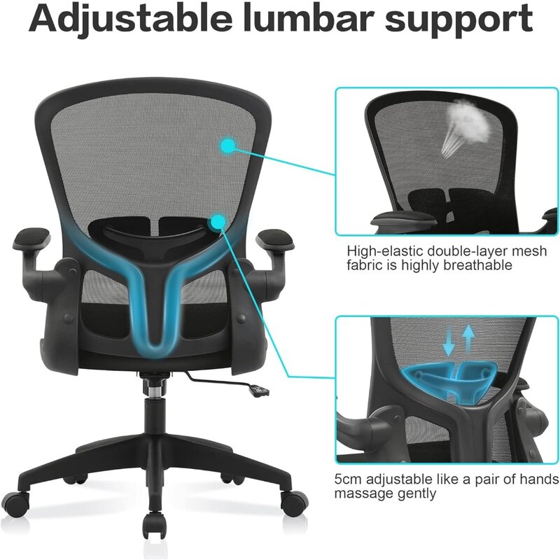 Office Desk Chairs, Ergonomic PC Desk Chair with Wheels, Adjustable Lumbar Support and Height, Swivel Computer Office Chairs