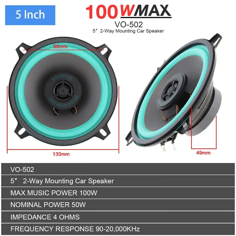4 / 5 / 6.5 Inch 100W Car Speakers Universal Vehicle Door Auto Audio Music Stereo Full Range Frequency Subwoofer Loudspeaker