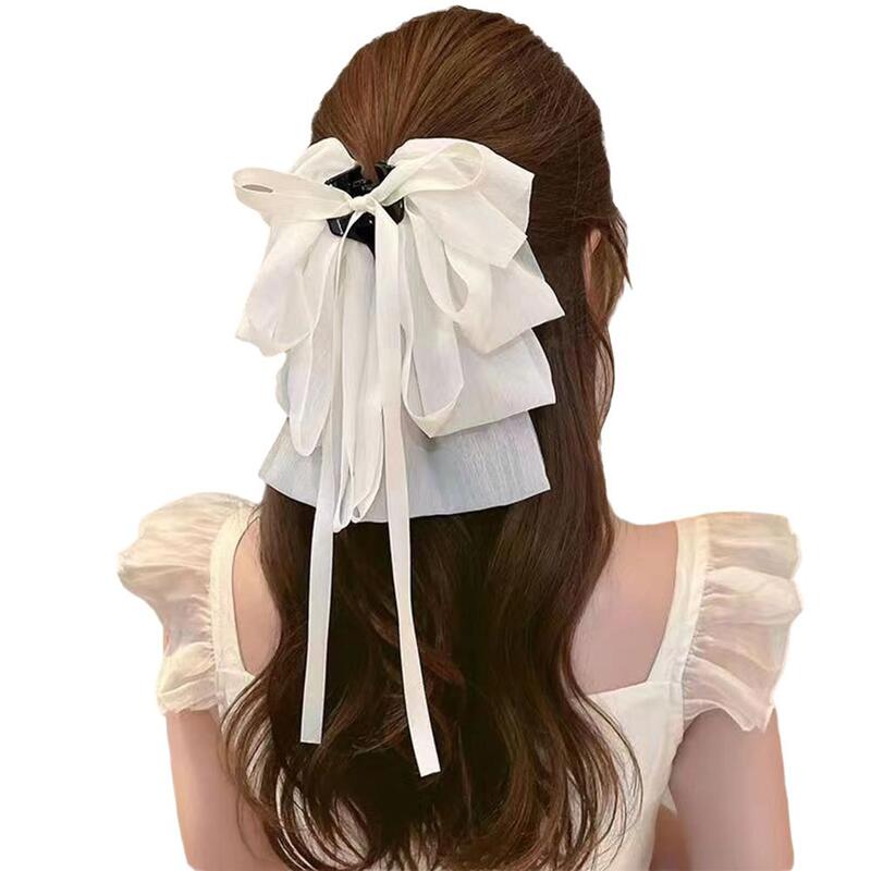 Chiffon Bow Hair Clip Women Big Elegant Hairpin Barrettes Clip Accessories Gift Solid Color Headwear Girls Hair Ponytail O7Q8