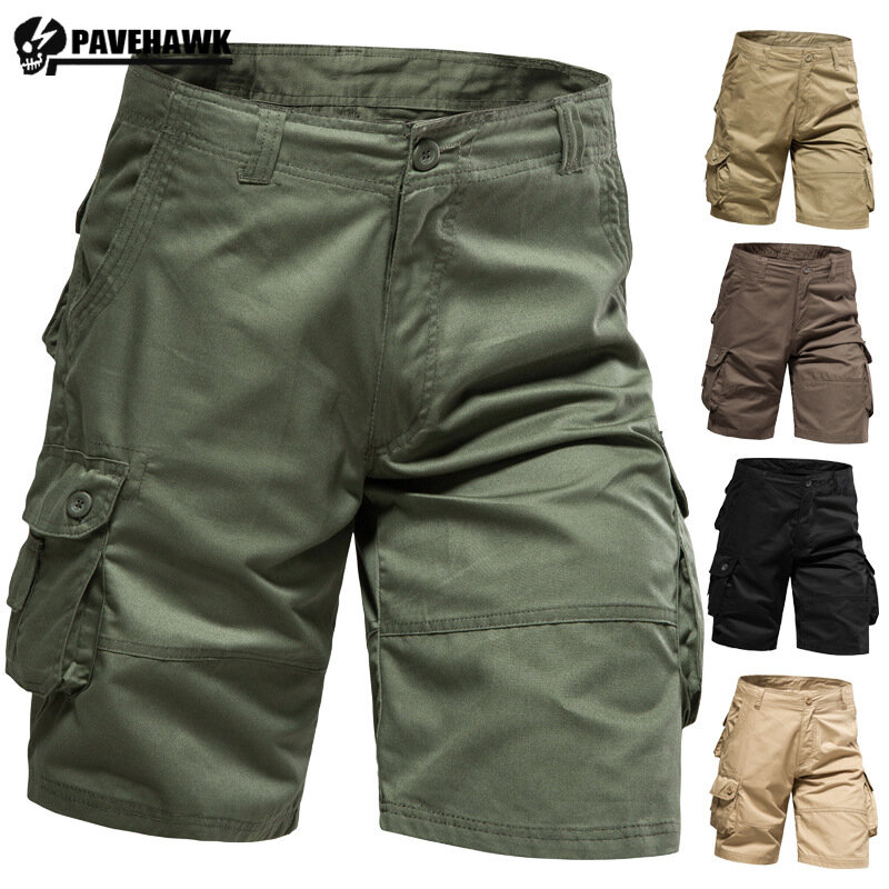 Mens Sports Shorts Multi-Pocket Casual Outdoor Hiking Cargo Pants Polychrome Plus Size Wear-resistant Loose Overalls Cotton
