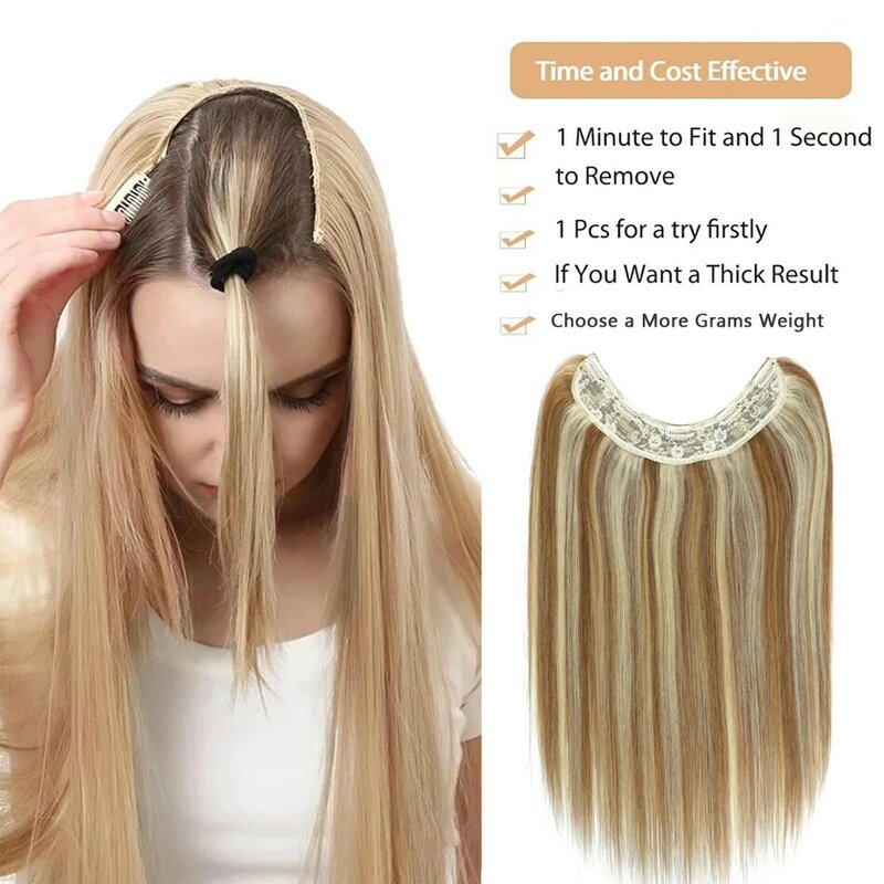 Clip In V Shape Hair Extensions Human Hair One Piece With 5 Clips 120g Clips On Extesnsions Natural Hair Full Head 14-28Inch