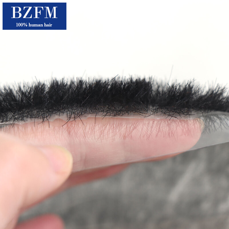 Tupé corto de piel fina para hombres, cabello humano transparente, prótesis de cuero cabelludo biológico completo, 1cm