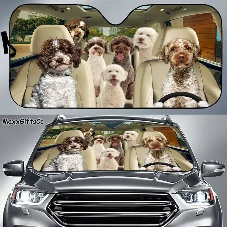 Lagotto Romagnolo Car Sun Shade, Dogs Windshield, Dogs Family Sunshade, Dog Car Accessories, Car Decoration, Gift For Dad, Mom