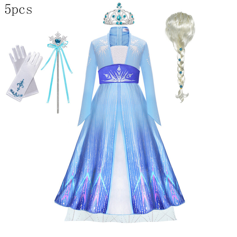 Disney Snow Queen Elsa Costume for Children, Frozen 2 Cosplay, Fancy Halloween Gowns, Birthday Party Outfit, Roupa infantil, Vestido de princesa