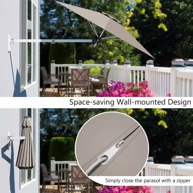 Sombrilla de pared para exteriores con poste ajustable, sombrilla con ventilación de viento, sombrilla para Patio