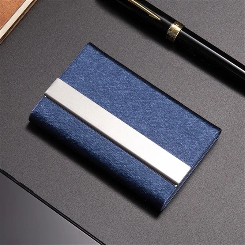 PU Leather Business Card Case Magnetic Buckle Stainless Steel Name Card Holder Metal Slim Pocket ID Case Wallet Credit Card