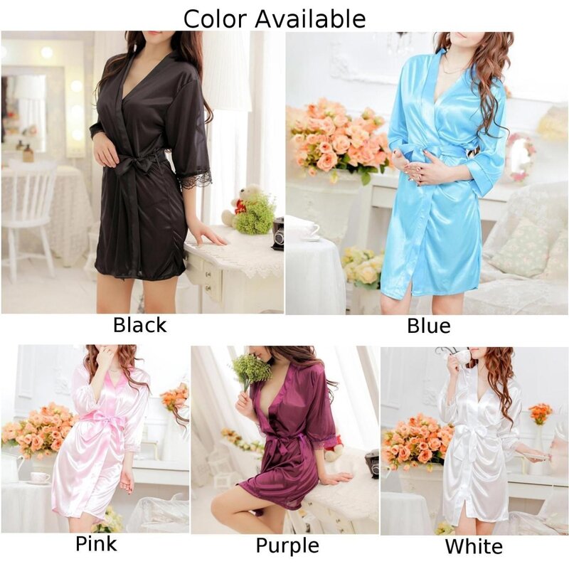 Satin Soft Robe for Women Sexy Comfortable Bathrobe Nightgown Nightwear Blue/Purple/Black/White/Pink Regular Length