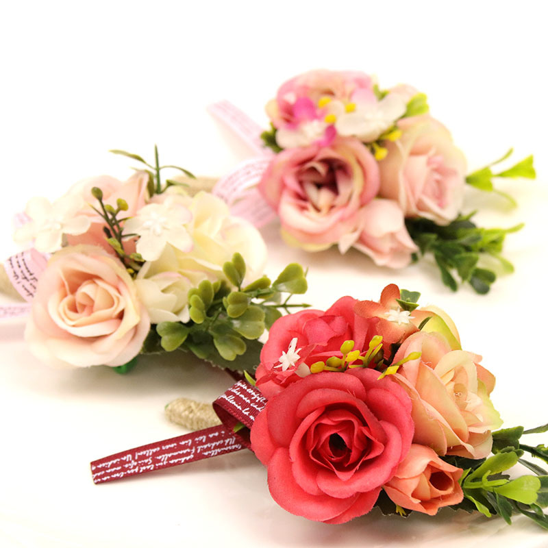 ดอกไม้และข้อมือชุดป่าดอกไม้เทียมอุปกรณ์ตกแต่งสำหรับแขกที่จัดเลี้ยงปาร์ตี้หน้าอกมือดอกไม้