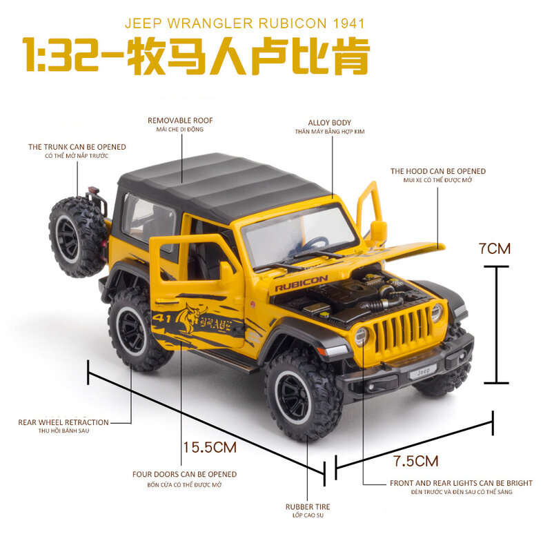 1:32 Jeeps Wrangler Rubicon Off-Road zabawkowy Model samochodu ze stopu Diecasts Metal Casting dźwięk i światło samochody zabawkowe dla dzieci pojazd