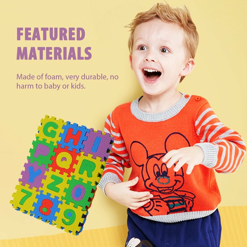 만화 영어 알파벳 패턴 아기 크롤링 매트 퍼즐 장난감, EVA 폼 요가 레터 매트 학습 장난감, 세트당 36 개, 5*5cm