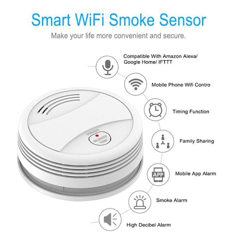 Tuya detektor asap Wifi cerdas, pendeteksi asap nirkabel Wifi, kontrol aplikasi Tuya, pelindung kantor rumah asap