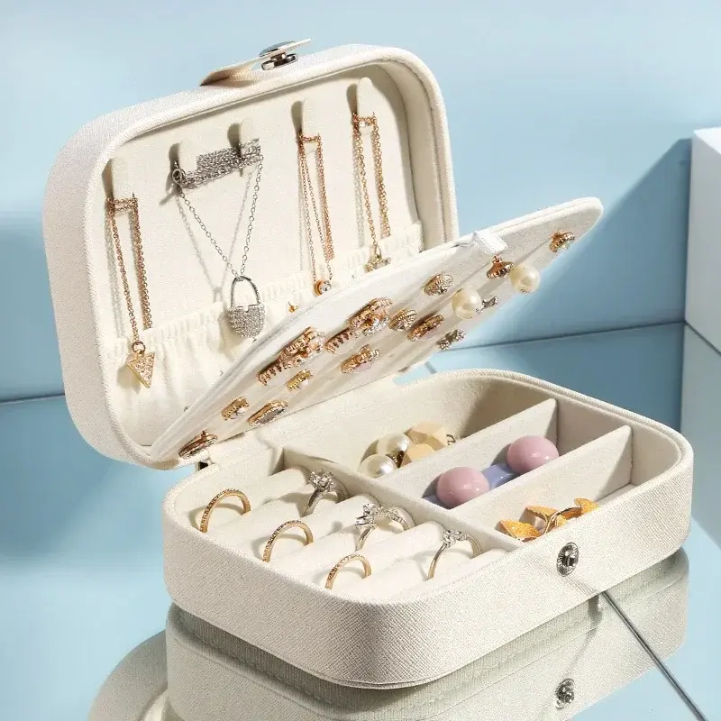 Boîte à bijoux portable avec fermeture éclair, étui à bijoux de voyage, boîtes à boutons en cuir, rangement pour bijoutiers