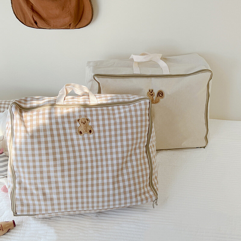 Корейская Детская сумка с милым медведем, белкой, одеялом для детского сада, сумка для хранения, детский Багаж, Минималистичная сетчатая стеганая сумка