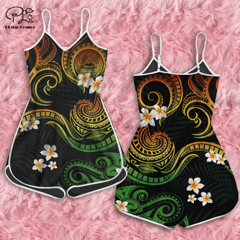 PLstar Cosmos-Mono corto con estampado 3D para mujer, peleles femeninos con estampado de tatuajes de samoana, conjunto especial de Polinesia, ropa de calle informal de verano 1
