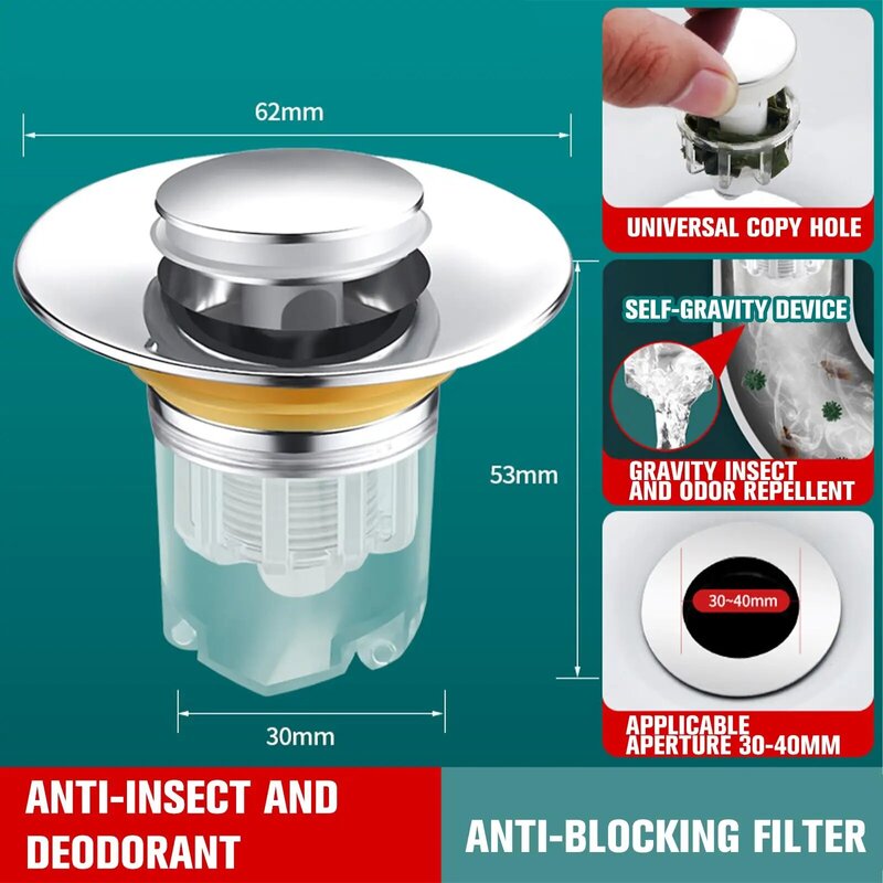 Filtro di scarico universale per bagno tappo per lavabo tappo per corpo filtro Anti-blocco per lavello Anti-odore a prova di insetti S5R1