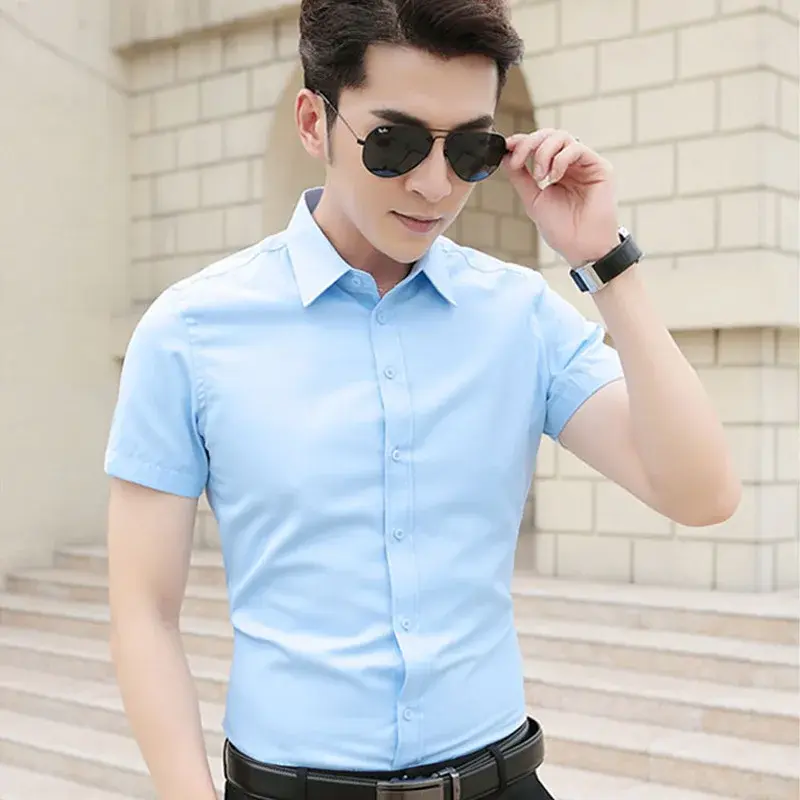2024 High Quality Brand Men Casual Shirts Short Sleeve Slim Fit Dress Shirt Plus Size Clothing Business Clothes