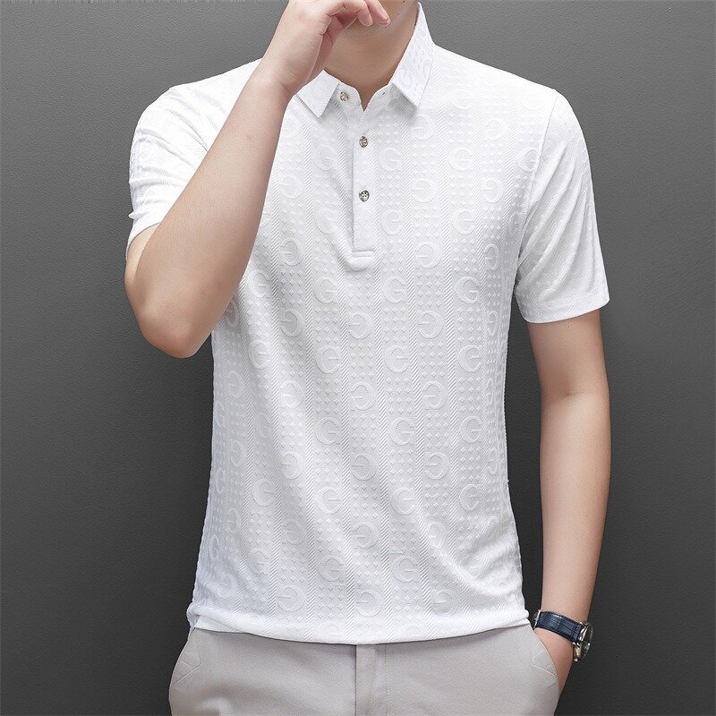 2024 _ модная повседневная футболка с коротким рукавом и откидным воротником, персонализированная дышащая мужская футболка