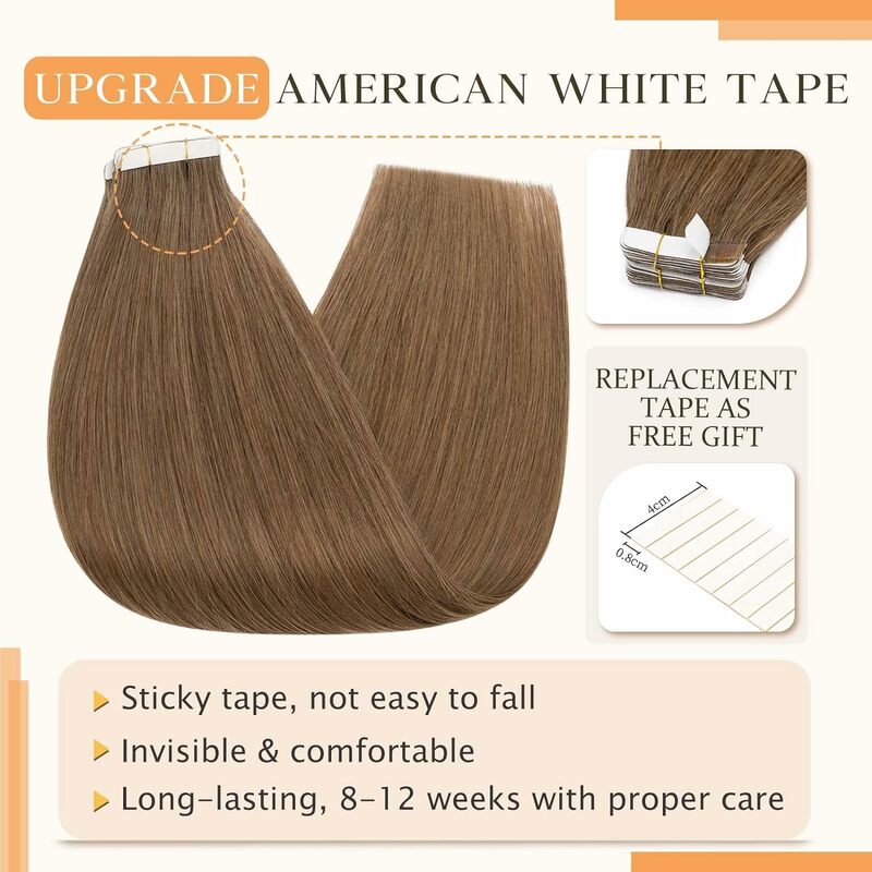 Tape In Real Human hair Extension  Rooted Tape in Hair Tape Human Hair Extensions For Women Color #6 Medium Brown Double