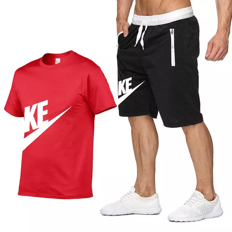 Camiseta masculina de manga curta de algodão estampada e Shorts Suit, moletom de jogging, conjuntos esportivos masculinos, verão, marca, S-XXXL