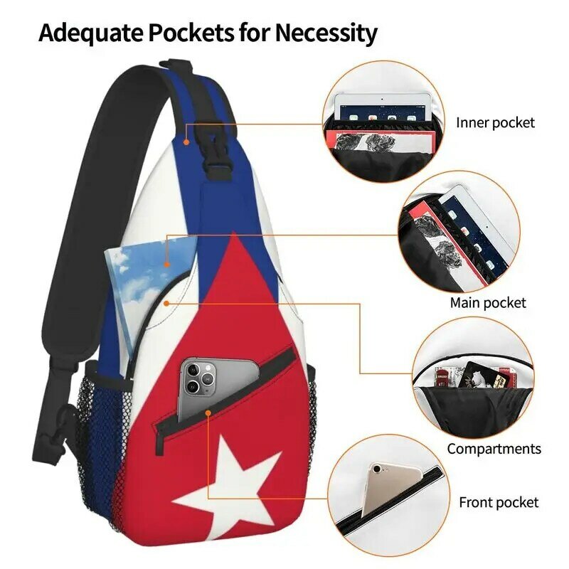 쿠바 쿠바 국기 슬링 백 남성용 멋진 어깨 가슴 크로스 바디 백팩, 여행 하이킹 데이 팩