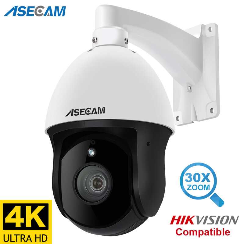 PTZ CCTV 카메라 야외 8MP 4K IP 30X 줌 Onvif H.265 돔 POE 오디오 IMX415 Hikvision 프로토콜