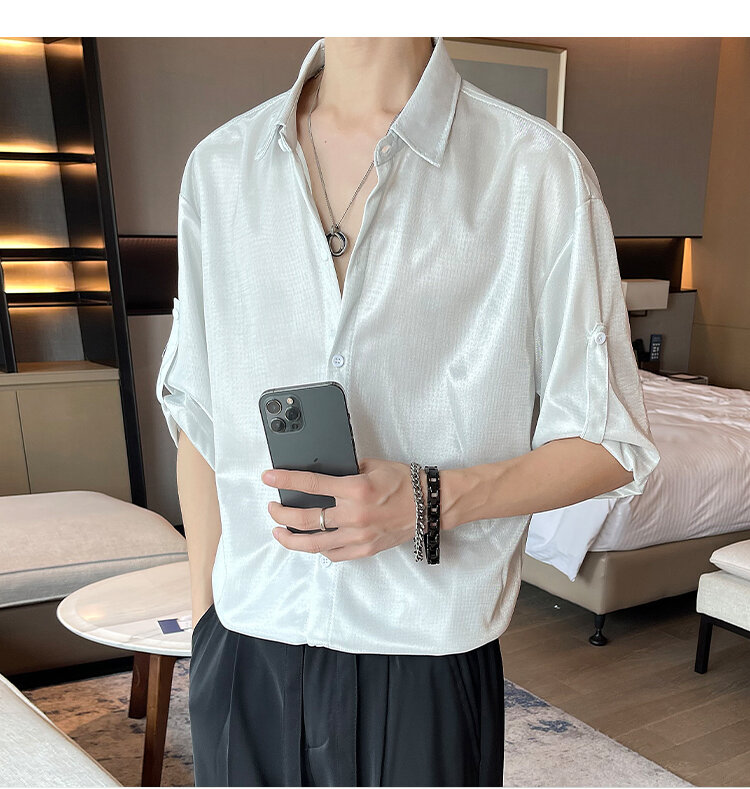 NOYMEI Short Sleeve Casual Blouses Men Lapel Single-breasted Solid Color Simple All-match Spring Summer New Shirt WA8557
