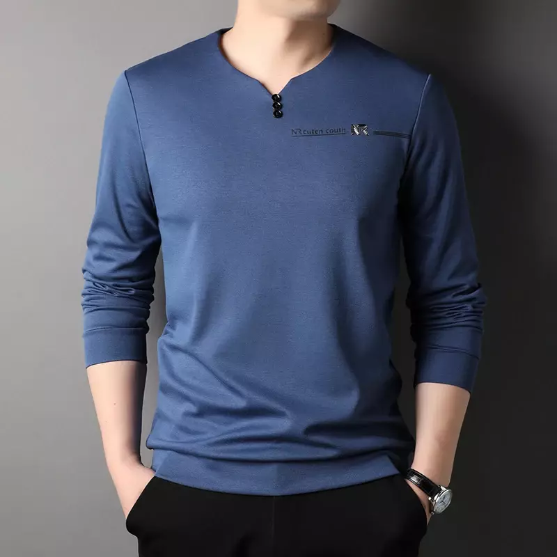 New Men's Solid Color Versatile High-end Fashion Casual Bottom Top Round Neck Pullover Hoodie