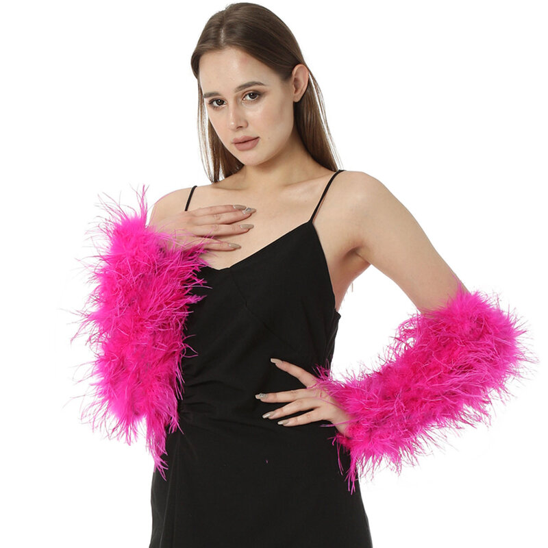Ostrich Feather Arm Sleeve Punhos de luva para festa, peludo luxuoso, acessório macio, pêssego Fuzz Fashion, comprimento 30 cm, 1 par, 2024