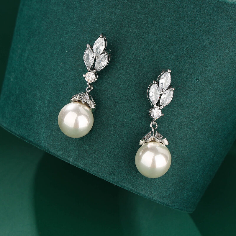Boucles d'oreilles en perles d'imitation avec zircone cubique, boucles d'oreilles de mariage élégantes, mode, 600