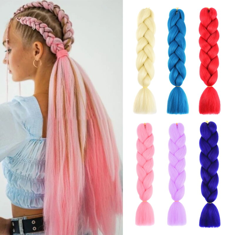 Косы 24 дюйма, синтетические волосы для плетения, Джамбо-волосы для женщин, «сделай сам», косы для волос, розовые, фиолетовые, желтые, серые