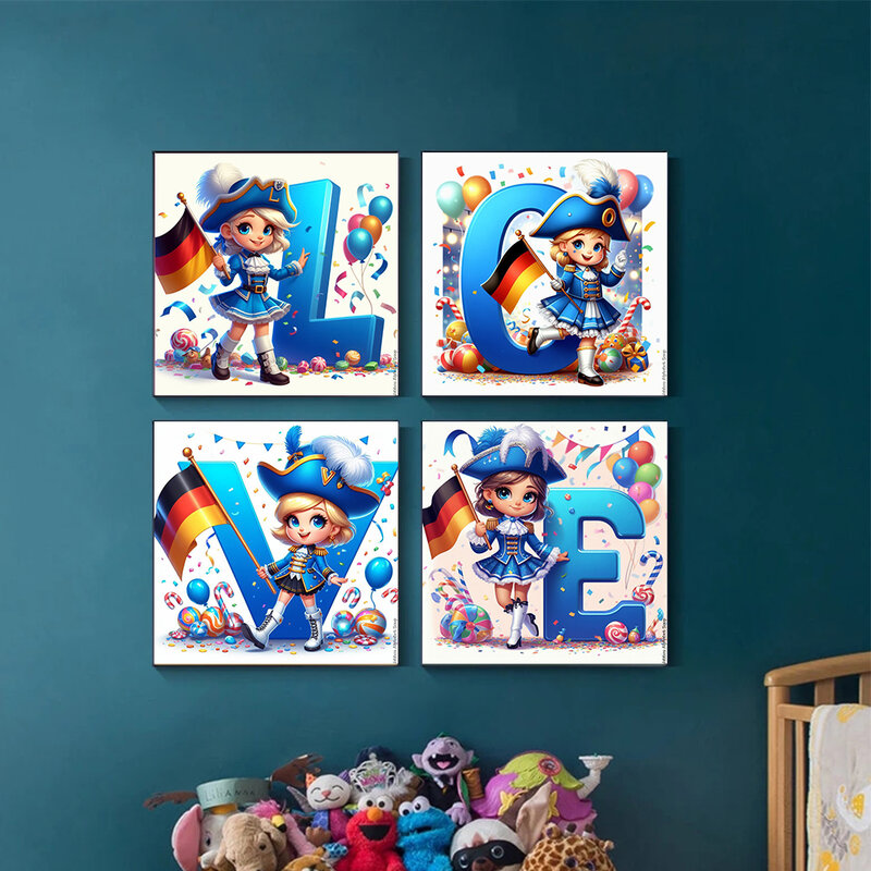Cartoon Festival etykieta dziewczyna i angielskie litery 5D pełne koło diamentowe malowanie DIY diamentowa mozaika haft Cross Stitch